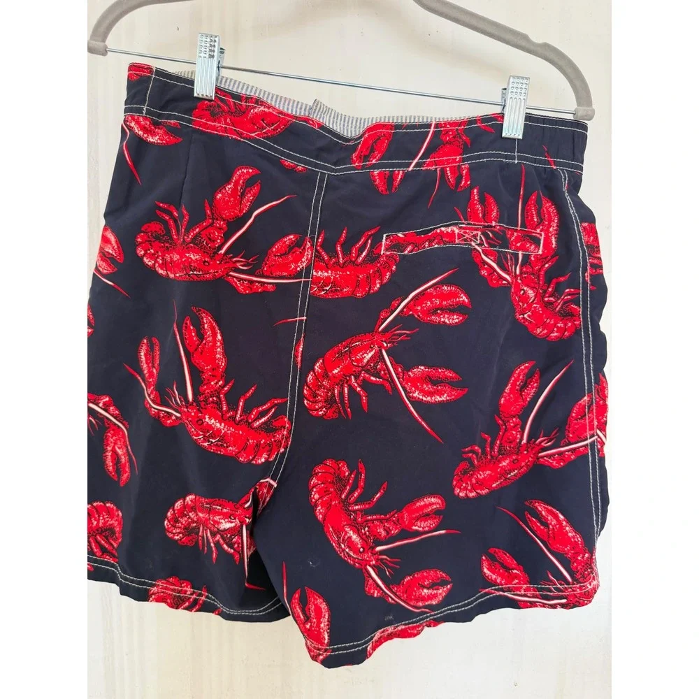 Tommy Hilfiger Mens Navy Blue Lobster Print Swim Trunks Board Shorts Size Medium